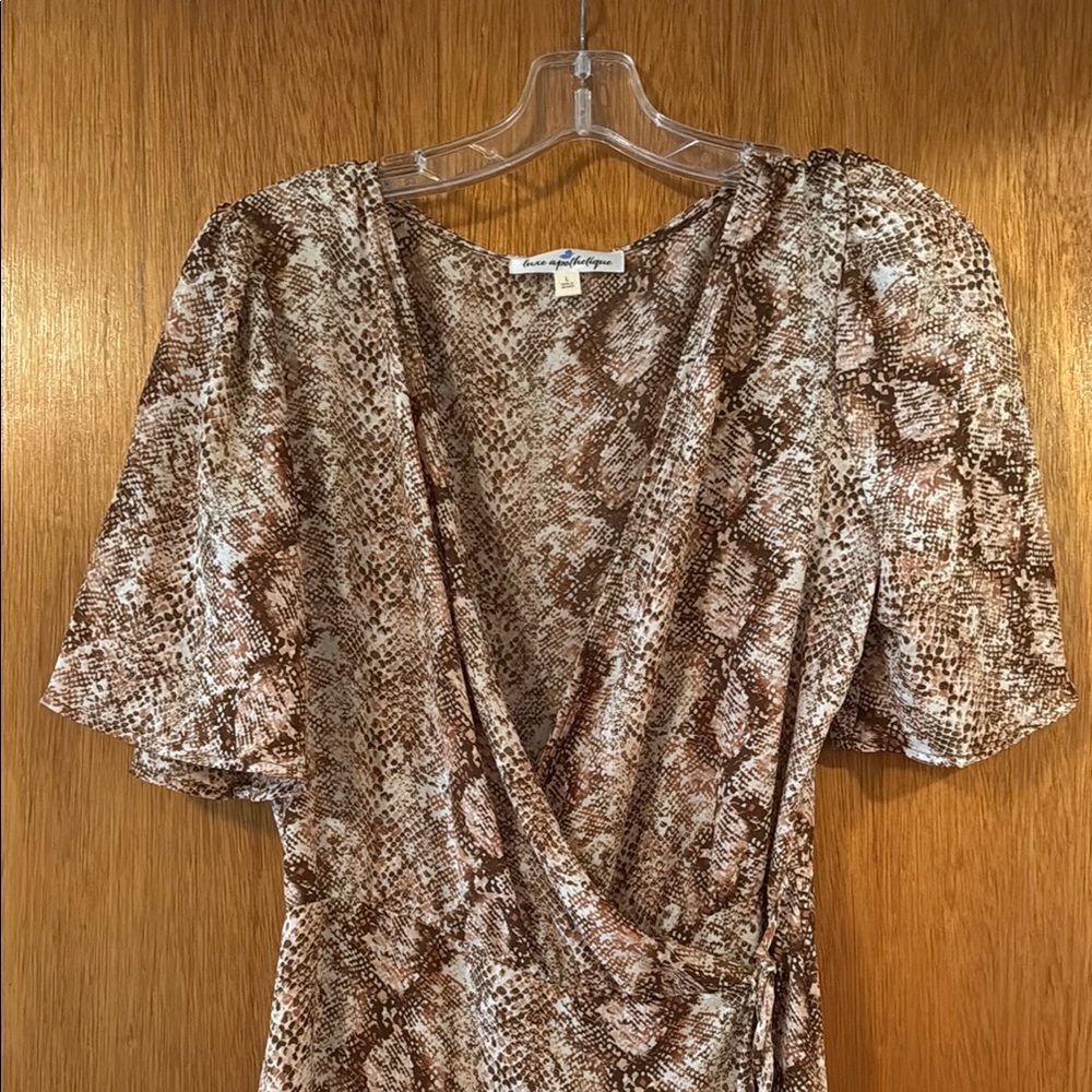 Brown Snake Print Wrap Dress